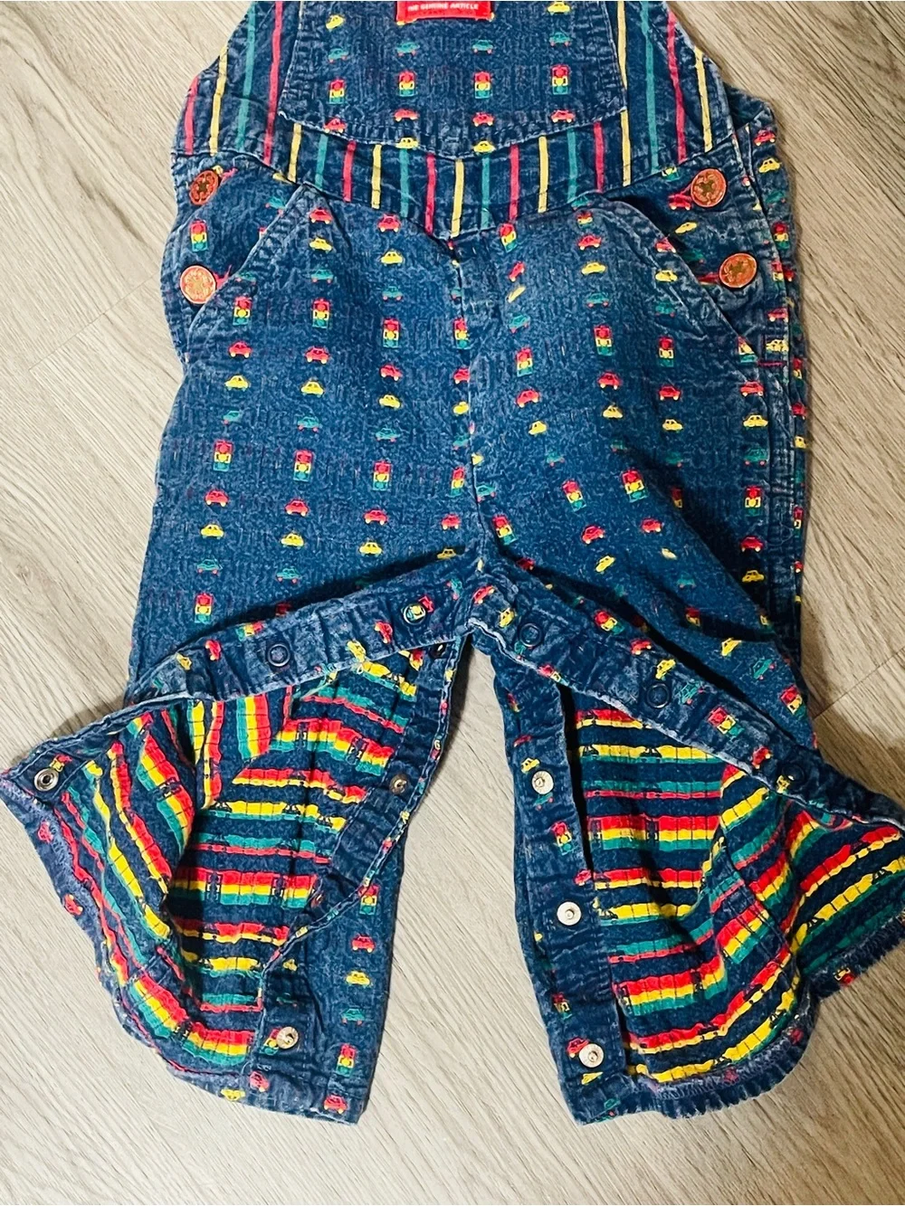 Vintage OshKosh B’gosh Colorful Novelty Print Overalls 2T Trucks Cars Stripes